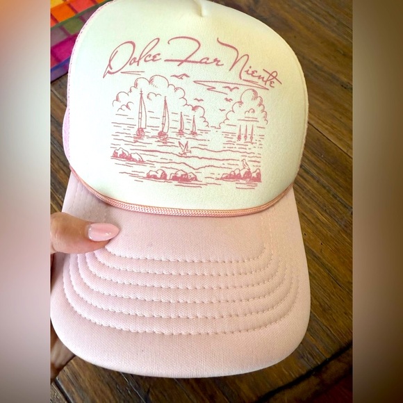 Anthropologie Accessories - Anthropologie Dolce Far Niente Pink Trucker Hat